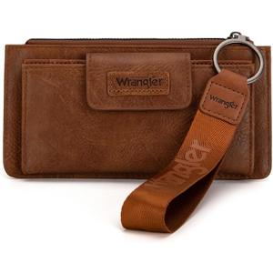 Montana West X Wrangler Brown Wristlet Wallet Minimalist Clutch Womens Wallet Rfid Card Cases & Money Organizers with Coin Purse and Smooth Zipper