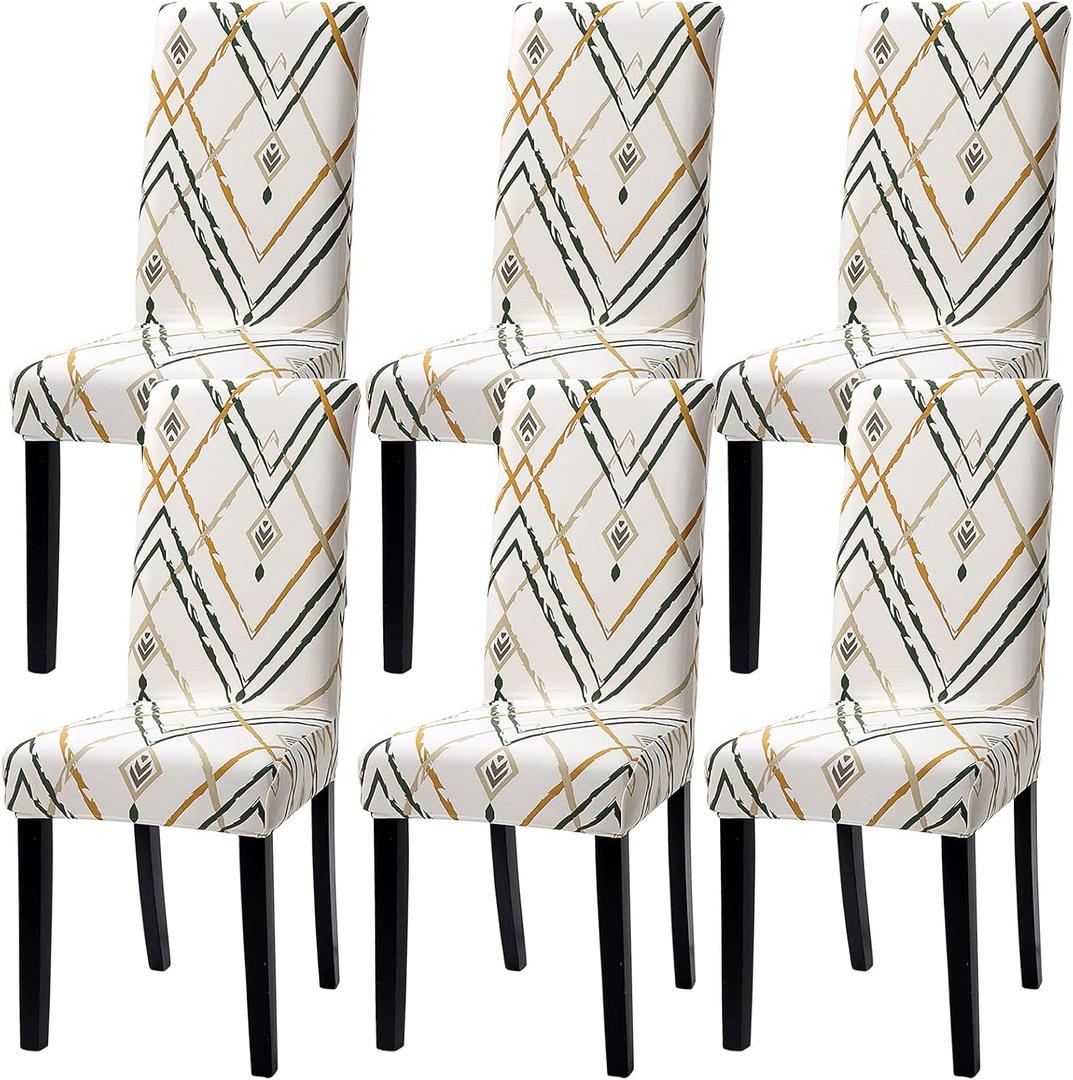 YISUN Dining Chair Covers, Stretch Spandex Chair Seat Cover Removable Washable Parson Chair Cover Kitchen Chair Protector Slipcovers (Light Beige, 6)