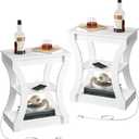 MAHANCRIS End Table Set of 2 with Charging Station, Side Table with USB Ports and Outlets, Nightstand, 3 Tier Bedside Table with Storage Shelf for Living Room, Bedroom, Small Space, White ETWT53E01S2