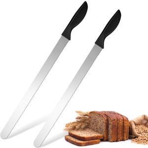 2 Pack 14 Inch Bread Cake Knife Stainless Steel Cake Slicer with Serrated Edge for Cutting Bread and Cakes, 14-inch blade and 18.7-inch total length