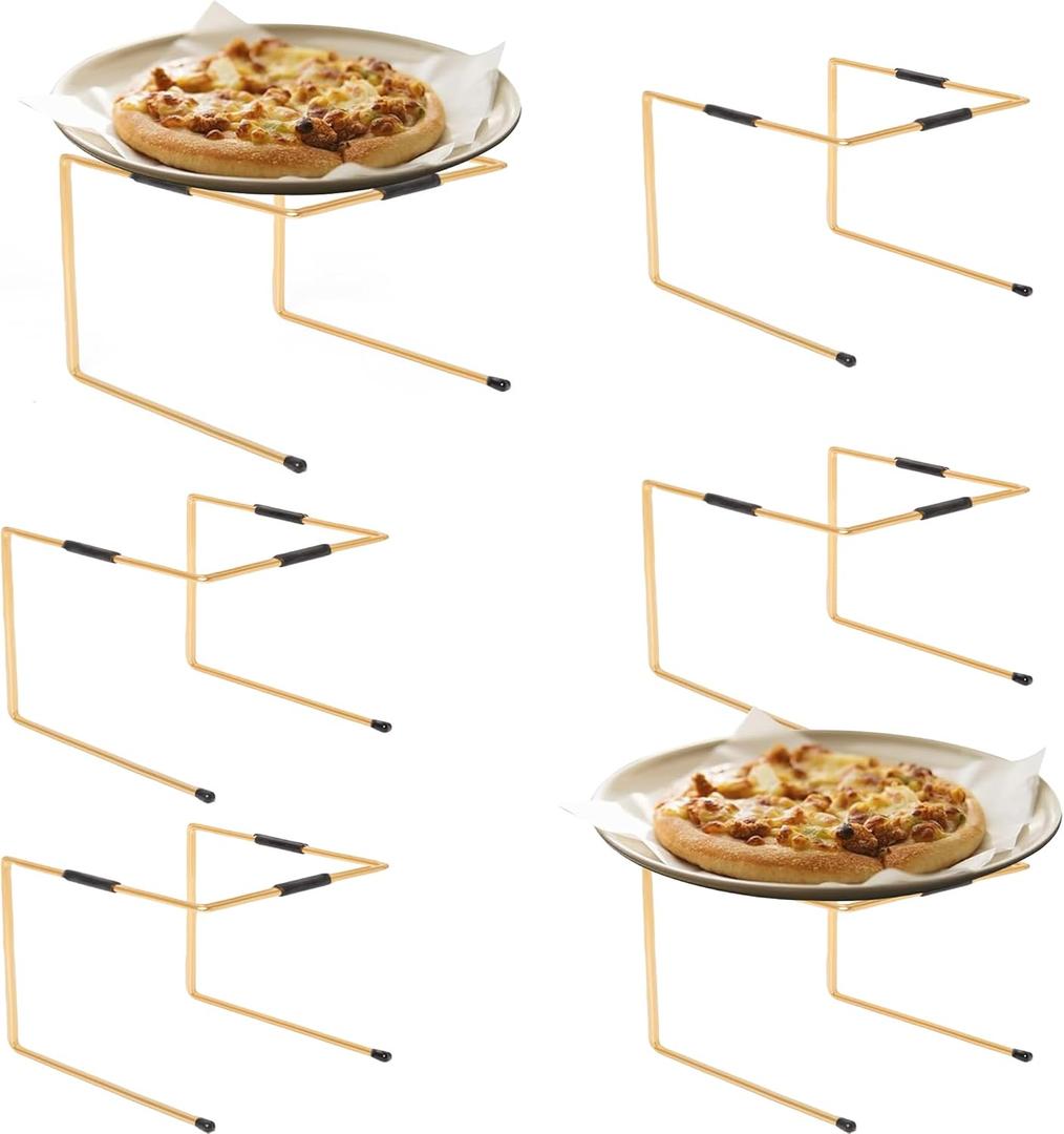 HPC DECOR 6Pcs Gold Metal Pizza Stands for Tables- Pizza Pan Riser Rack Holder,Food Display Riser Stands for Party Buffet Table Platter Tray-Display Stands,Pizza Rack for Pizza Dessert Cheese Baking