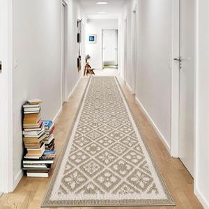 Ileading Runner Rugs for Hallways 2x10ft Heavy-Duty Durable Entryway Floor Mat with Non Slip Rubber Backing for Busy Traffic Extended Indoor Doormat Machine Washable Kitchen Throw Rug(Beige)