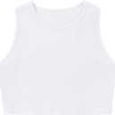 EXARUS Girl's Crop Tank Tops Dance Ribbed Knit Sleeveless Round Neck Racerback Casual Cute Cropped Top 6-12Y (White)