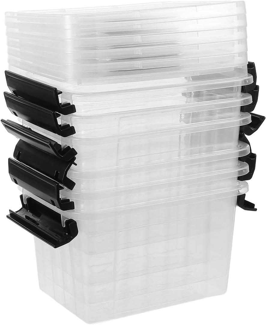 STOBAZA 6pcs Small Plastic Storage Boxes with Lid and Latch Compact Organizer Containers for Stationery Cosmetics Jewelry Protective Bins for Desk Drawer Vanity Use