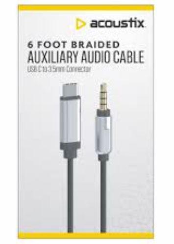 Acoustic 6 Foot Braided Auxiliary Audio Cable, USB C TO 3.5MM CONNECTOR