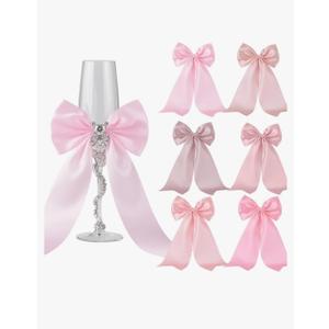 Valentine's Day Tie Bows Pastel Satin Ribbon Bows with Twist Tie Craft for Valentine's Gift Wrapping Wedding Birthday (48pcs, 5 x 7 Inch Pink)