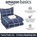 Amazon Basics 5-Piece Lightweight Microfiber Comforter Set with Sheets, Bed-in-a-Bag, Navy with Grey Plaid Bedding, Twin/Twin XL