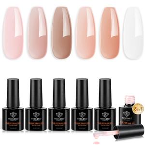 modelones Builder Nail Gel, Base Colors 8-in-One Jelly Caramel Brown Nude Pink Clear Builder Nail Gel Polish for Hard Extension Rubber Lamp Cured 6 Colors