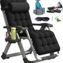Oversized Zero Gravity Chair, XL Lounge Chair 30 Width, Padded Recliner Chair W/Removable Cushion & Adj Headrest, Storage Bag, Footrest Cushion, Cup Holder, for Indoor Outdoor, Black