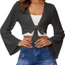 YYA Women's Lightweight Ribbed Cardigan Tie-Front Beach Cover Up with Long Sleeves for Summer Outfits Black M