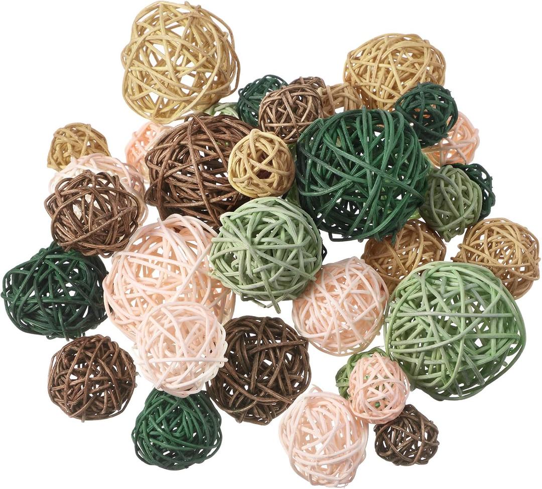 Patelai 72 Pcs Wicker Rattan Balls Decorative Balls for Vase Centerpiece Bowls Orbs Filler for Spring Summer Craft Home Decor, 4 Sizes(Grass Green, Matcha Green, Brown, Apricot, Beige)