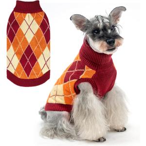 KOOLTAIL Small Dog Sweater, Knit Turtleneck Fall Thanksgiving Dog Sweaters for Medium Large Dogs, Plaid Pullover Cold Weather Knitwear Pet Winter Warm Clothes, Puppy Coat for Girls Boys, Orange S