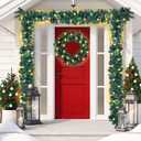 5 Christmas Garland Decorations Set Includes 2 Pcs 6ft Christmas Garland with Lights 19.7" Large Christmas Wreath a Hanger and 1000 Zip Ties for Mantle Stairs Railing Fireplaces