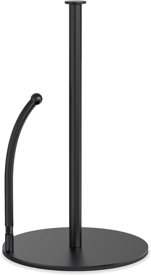 VEHHE Paper Towel Holder Countertop with Spring Arm, EVA Non-Slip Base, Freestanding Paper Towel Holder for Kitchen Bathroom (Black)