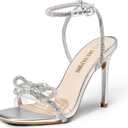 DREAM PAIRS Women's Double Bowknots Crystal Sandals Clear Slingback Heels Square Toe Shoes for Party Wedding, 9