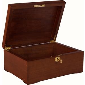 J&F CO. Wooden Box 100% Acacia Wood Storage Box with Lock, Handmade Wooden Box with Hinged Lid, Large Retro Design Wooden Box for Keepsake,Recipe or Jewelry(Wood Color) (wood 2)