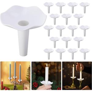 EBaokuup 60 Pcs Reusable Candle Drip Protectors, Detachable Plastic Candle Holders with Wax Catcher, Candle Bobeches for Church Vigil Christmas Eve Wedding Party Tapers Candlesticks, White