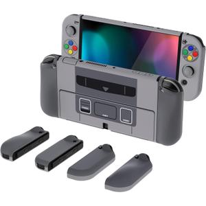 PlayVital AlterGrips Protective Slim Case for Nintendo Switch OLED, Ergonomic Grip Cover for Joycon, Dockable Hard Shell for Switch OLED w/Thumb Grip Caps & Button Caps (SFC SNES Classic EU Style)