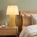 Boho Table Lamp, 17" Bamboo Bedside Lamp for Living Room