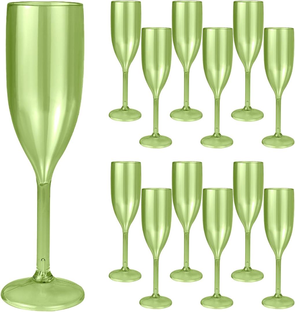 12 Pcs Green Plastic Champagne Flutes BulkSage Green Champagne Glasses, Made of Durable Plastic Material Can be Used for Weddings, Everyday Fun Parties and More!