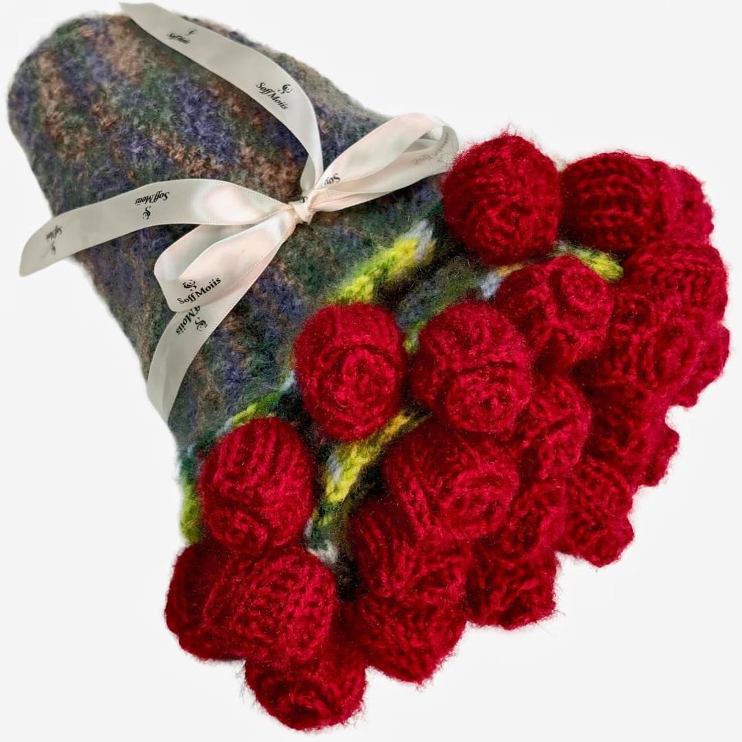 Crochet Flowers Bouquet Blanket Handmade Shining Brightly Roses, Super Soft Throw Blanket for Bed, Sofa, Romantic Valentine's Day, Birthday Gift,Kids, Home Decor(26 Inch)