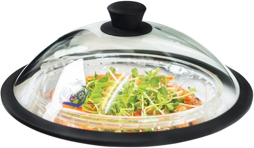 OEC Vented Splatter Guard Microwave Glass Cover for Food with Easy-Grip Handle, 11.7 inch Diameter, 100% Food Grade Tempered Glass & BPA Free Silicone Rim with Steam Vent, Dishwasher Safe (Black)