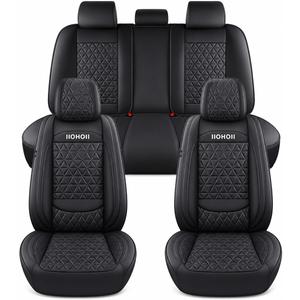 Leather Car Seat Covers Full Set, Waterproof Faux Leather Automotive Seat Covers for Cars, SUVs, Sedans, Vans and Trucks, Airbag Compatible Universal Fit Seat Protectors, Black