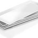 DOWAN 14.5" Rectangular Plates Set of 4 - Long Serving Trays for Sushi, Pasta, Chips, Appetizer, Cake - White Ceramic Rectangle Platter for Party, Restaurant, Banquet - Dishwasher & Oven Safe