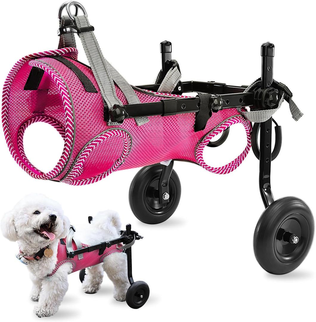 Updated Dog Wheelchair for Back Legs, Small Dog Wheelchair with Wheels, Light Weight Pet Wheelchair for Leg Support Helps Senior,Injured,Paralyzed, M & Pink