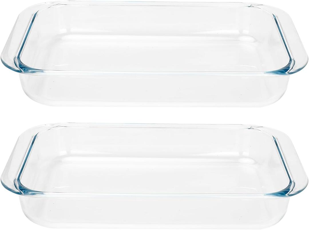 2 Pack 1-Quart Tempered Glass Oblong Baking Dishes, Personal Sized Bakeware and Cookware