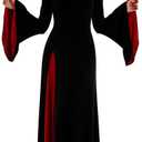 Halloween Costume Women, Black Gothic Maxi Gown, Long Sleeve Black Dress for Halloween Vampire Witch Cosplay Outfit (XX-Large)