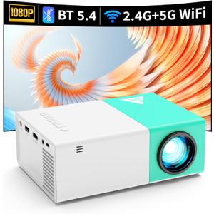 Mini Projector with Wifi Portable Projectors Support 1080P 200" Mini HD Movie Projector, Outdoor Projectors Compatible with Phone/ Tablet/ Laptop/ TV Stick/ HDMI/ USB - Green White
