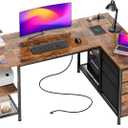 PRAISUN 47.2'' L Shaped Office Desk with Power Outlets and 3 Drawers