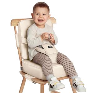 HOMEAL Booster Seat for Kitchen Chair, Breathable Toddler Booster Seat for Dining Table with Backrest and Adjustable Straps, Portable Travel Toddler Booster Seat, Beige