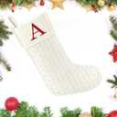 Paulmele 20 Inches Christmas Stockings with Initials,Knit Embroidered Letter White Christmas Stocking,Monogram Christmas Stocking for Famliy Holiday and Xmas Tree Fireplace (Letter-A)