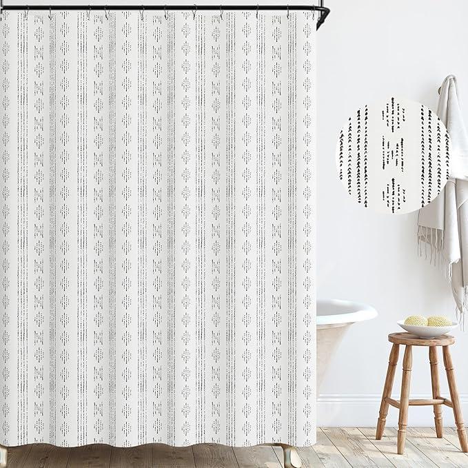 jinchan Black and White Boho Shower Curtain Bohemian Vertical Striped Fabric Shower Curtains for Bathroom with 12 Hooks Waterproof 70x72 Inches