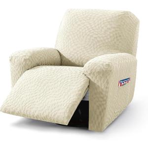 ZNSAYOTX Oversized Recliner Covers (36"-46") New 3-Piece, Fashion Large Recliner Chair Slipcovers with Pocket, 2025 Soft Jacquard Fabric Pet Friendly Lazy Boy Reclining Protector (Beige) (1 Seat-XL)