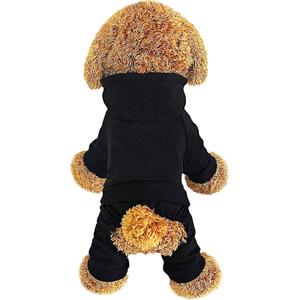 Dog Hoodie, Pet Jumpsuit Fleece Sweatshirt with Buttons, Dog Clothes, Dog Cold Weather Coats, Dog Pajamas, Winter Warm Cotton Puppy Hoodie 4 Legs Dog Clothes for Small Medium Large Dogs Cats Boy Girl (Black)