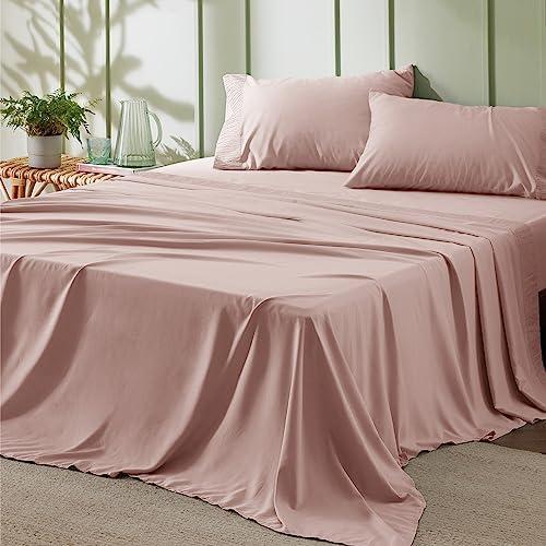 Bedsure King Size Sheets Set - 4 Pieces Soft King Sheets - Breathable & Cooling - Hotel Luxury - Easy Care Polyester Microfiber Bedding for Women, Men, Dusty Pink