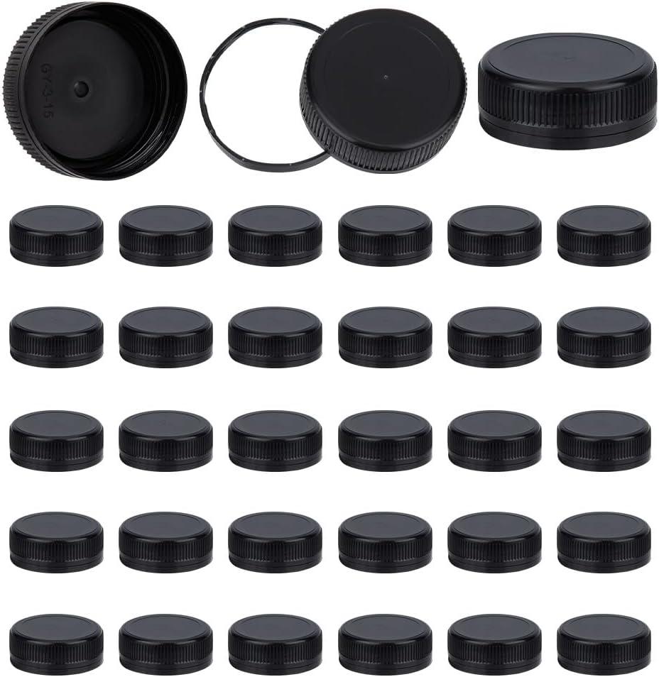 OLYCRAFT 50Pcs Plastic Bottle Caps 37.5mm Black Screw-On Lids Inner Diameter Bottle Jug Storage Lid Plastic Tamper Seal Lids Replacement Cap Twist Cap for Juice Bottles Dispenser Caps