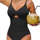 Tempt Me Women One Piece Swimsuit - Tummy Control Bathing Suits Cutout V Neck Twist Front Swimwear (Large, Black)