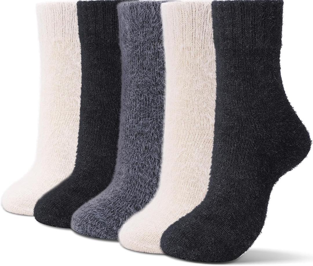 5 Pairs Fuzzy Soft Cozy Comfortable Socks for Women, Casual Sleep Comfy Socks, Perfect Warm Winter Gifts for Women (Solid Color L)