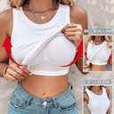 CHICME Women Built-in Bra Tank Tops Sleeveless Casual Shirts Racerback Ribbed Fitted Tank Tops (White, XL)