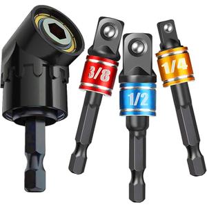 CIGOTU Impact Grade Socket Adapter Set - 3 Pcs Extension Drill Bit Socket Wrench Adapter for Impact Driver 1/4 3/8 1/2" Drive, 105 Degree Right Angle Drill Attachment for Household Workplace Industry