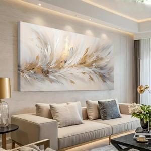 ONEOLTN 3D Golden Feather Wall Art Canvas Print, 20x40In | 3D Textures, Large Abstract Design, Modern Elegant Style, Luxury Minimalist Art
