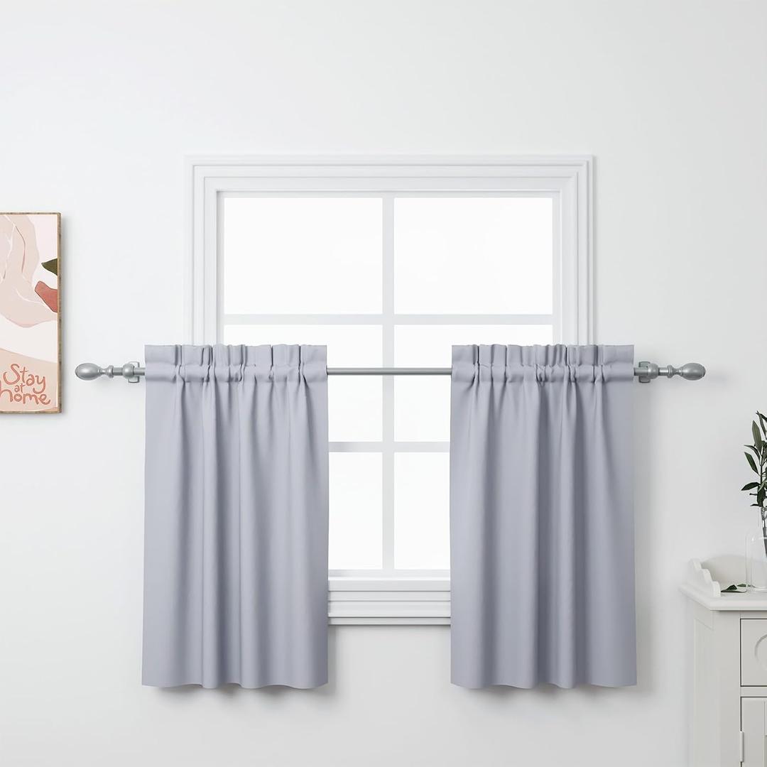 2Pcs 36inch Grey Kitchen Tier Curtains for Windows, Semi Light Filtering Curtains for Bedroom, Living Room, Basement, Bathroom, Window Treatments (24" W x 36" L)