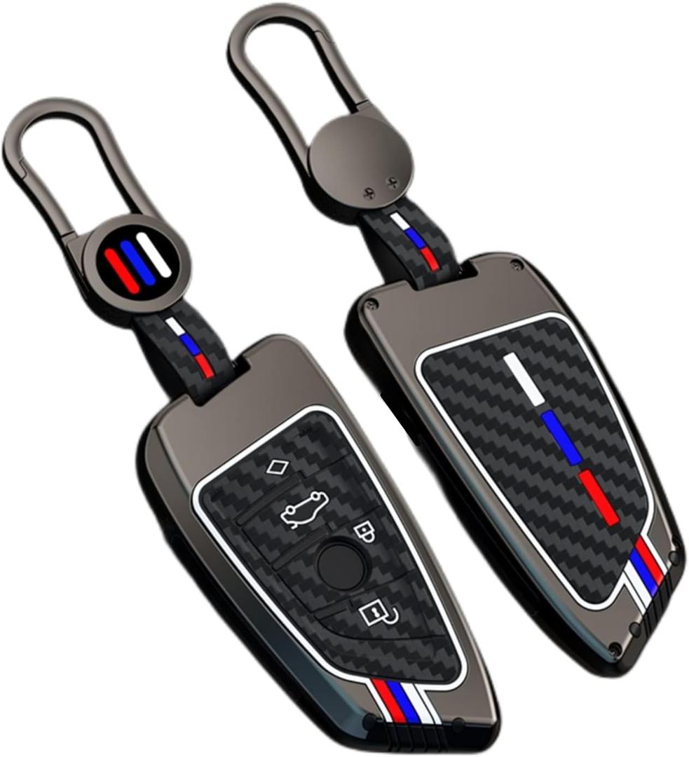 Carbon Fiber Key Fob Cover Case Metal Shell Cover Compatible for BMW 5 6 7 Series X1 X2 X3 X5 X6 X7 (Gunmetal