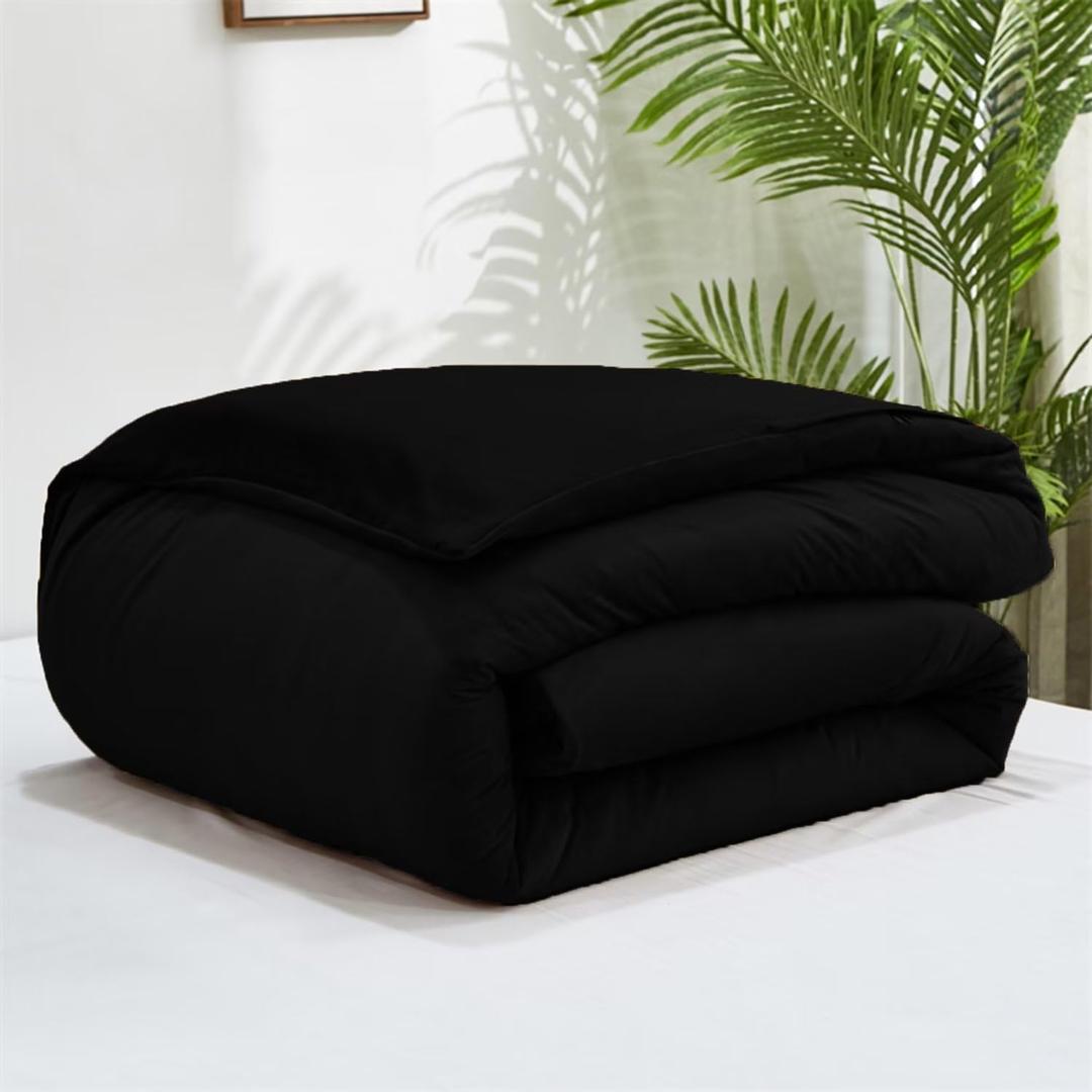 Black Comforter King Men Plush Fluffy Bedding Dark Color Minimalist Bedding Solid Modern Blanket Quilts Winter Warm Flannel Comforter  for King Bed