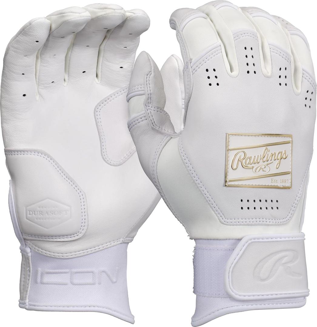 Rawlings | ICON Baseball Batting Gloves | White | Adult Sizes (Large)