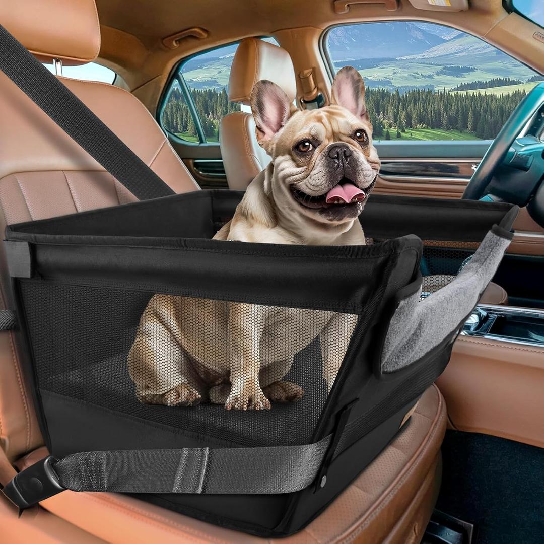 Elevated Dog Car Booster Seat for Dogs & Cats up to 35LB, 6-Inch Memory Foam Pet Booster Seat, Side Breathable Mesh,Portable Travel-Safe Bed for Cars,Elevated Car Seat for Small Medium Dogs